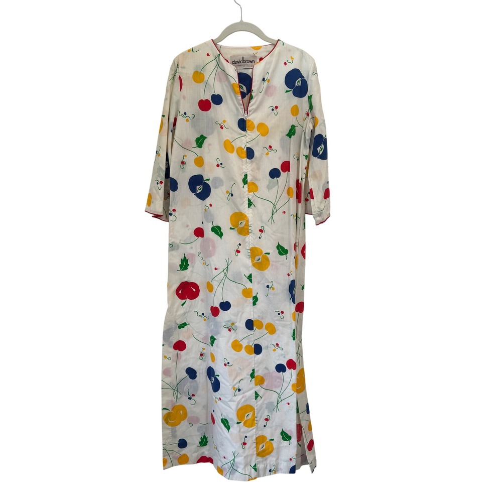 David Brown California Kaftan‎ Vintage 70s Fruit Print Cotton House Dress